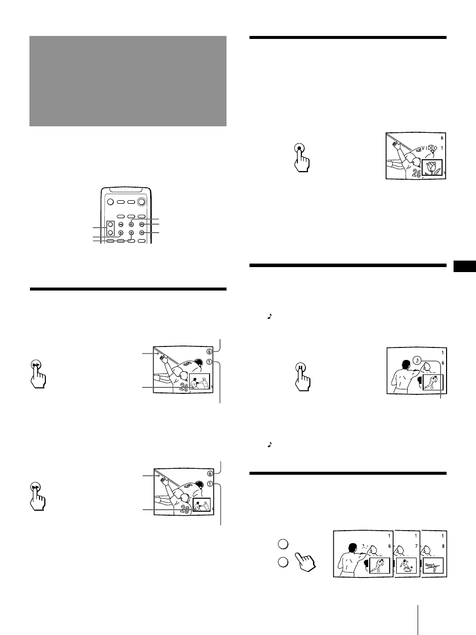 Watching two programs at one time — pip, 21 watching two programs at one time—pip, Changing the window picture input mode | Listening to the sound of the window picture, Displaying a window picture, Changing tv channels in the window picture | Sony KP-41T35 User Manual | Page 21 / 84