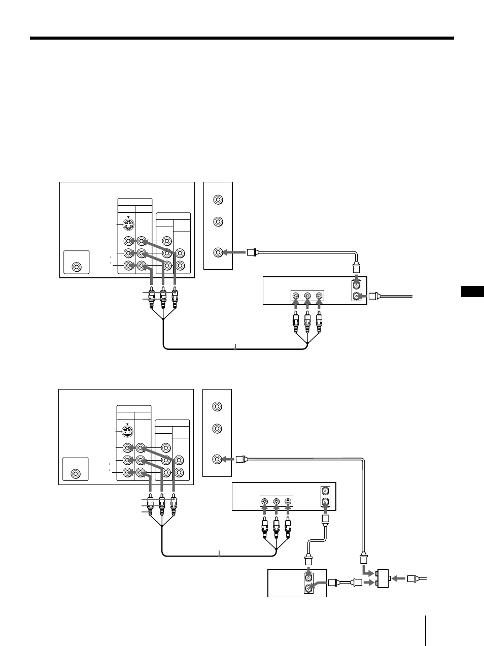 A una videograbadora convencional, Sin utilizar un decodificador, Con un decodificador | Preparativos, Notas | Sony KP-41T35 User Manual | Page 49 / 84