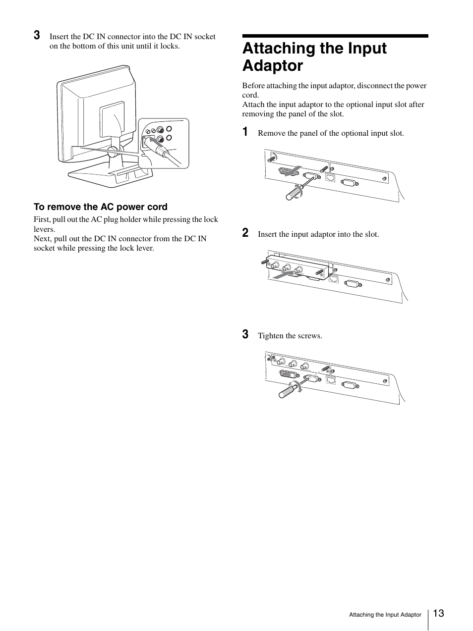 Attaching the input adaptor | Sony LMD-1950MD User Manual | Page 13 / 33