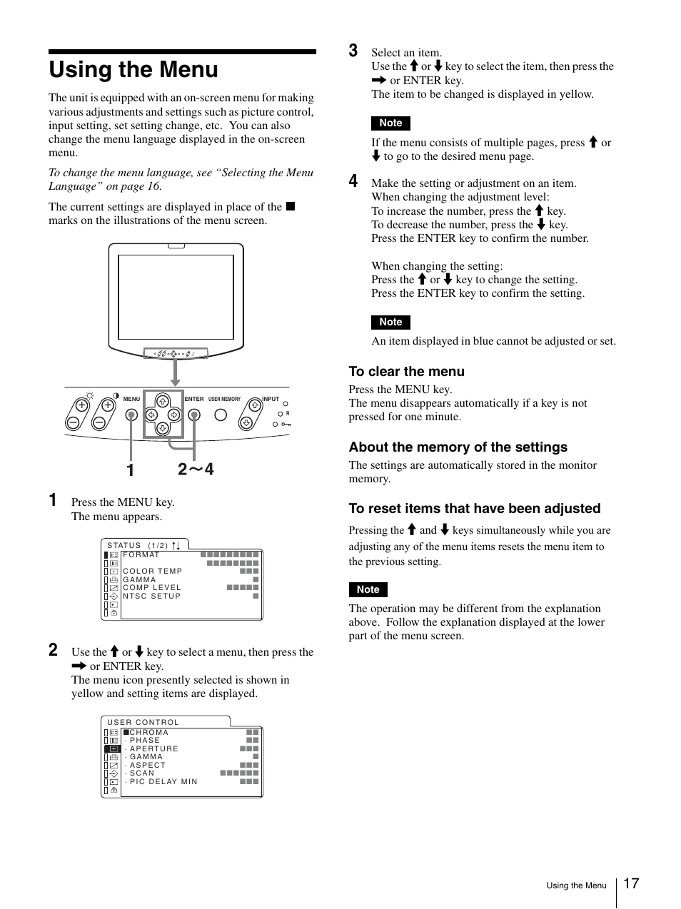 Using the menu | Sony LMD-1950MD User Manual | Page 17 / 33