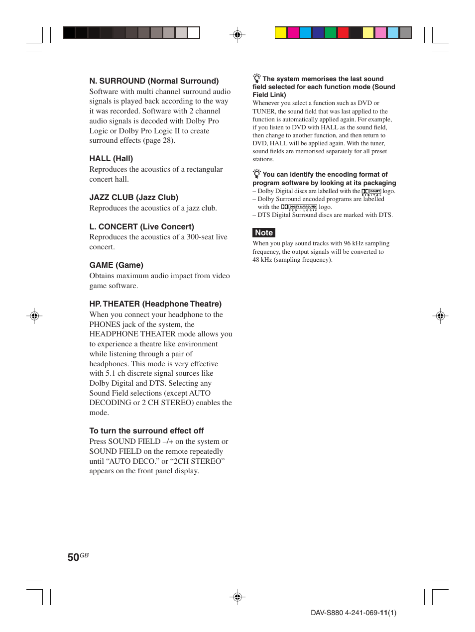 Sony DAV-S880 User Manual | Page 50 / 84