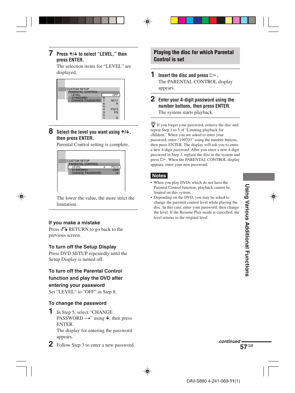 Sony DAV-S880 User Manual | Page 57 / 84