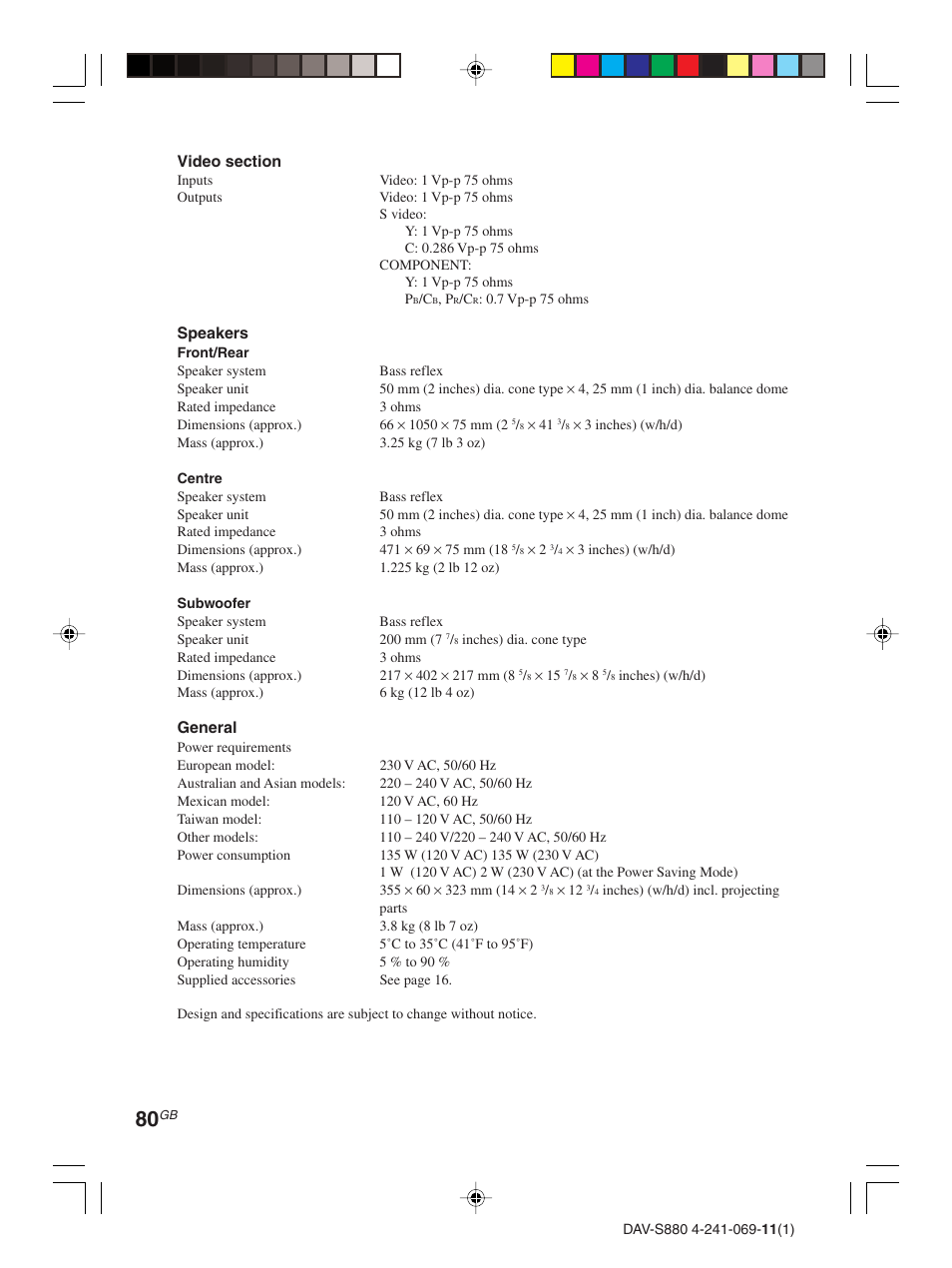 Sony DAV-S880 User Manual | Page 80 / 84