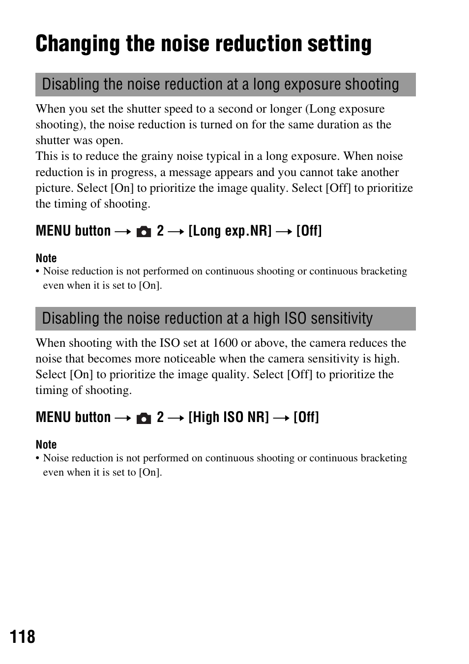 Changing the noise reduction setting | Sony 4-133-499-11 (1) User Manual | Page 118 / 167