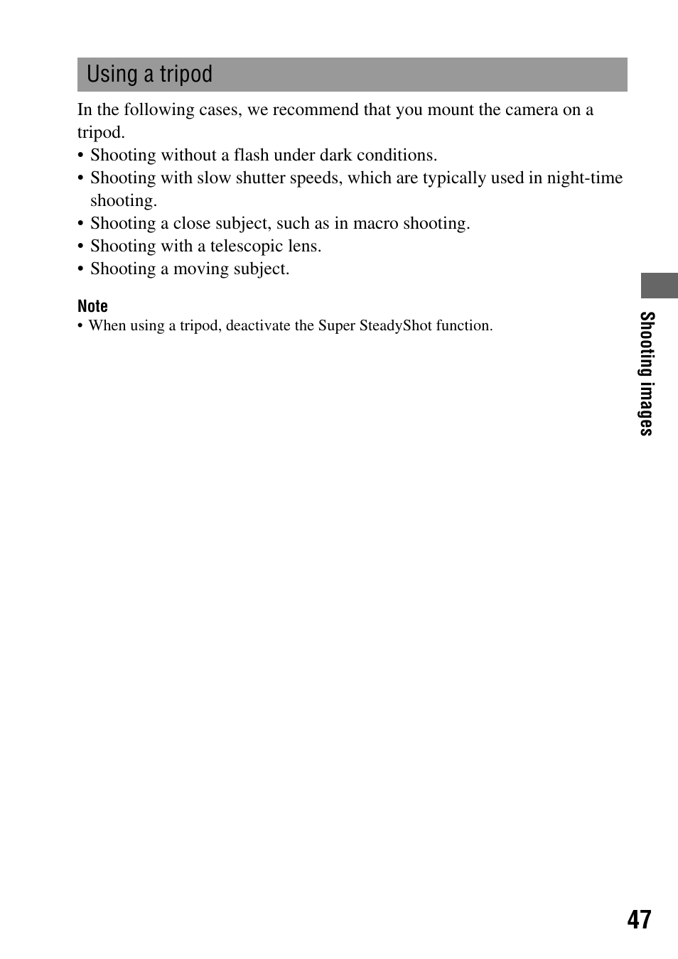 Using a tripod | Sony 4-133-499-11 (1) User Manual | Page 47 / 167