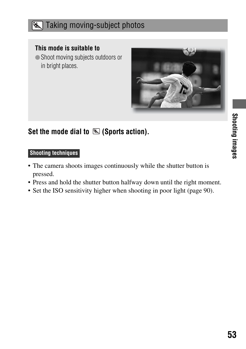 Taking moving-subject photos | Sony 4-133-499-11 (1) User Manual | Page 53 / 167