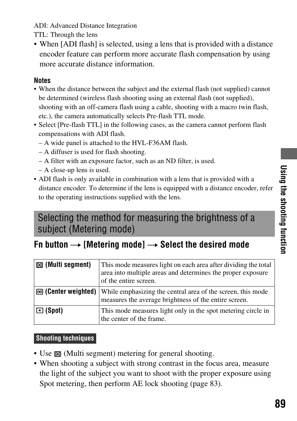 Subject (metering mode), Ng (89), Ng area (89) | Sony 4-133-499-11 (1) User Manual | Page 89 / 167