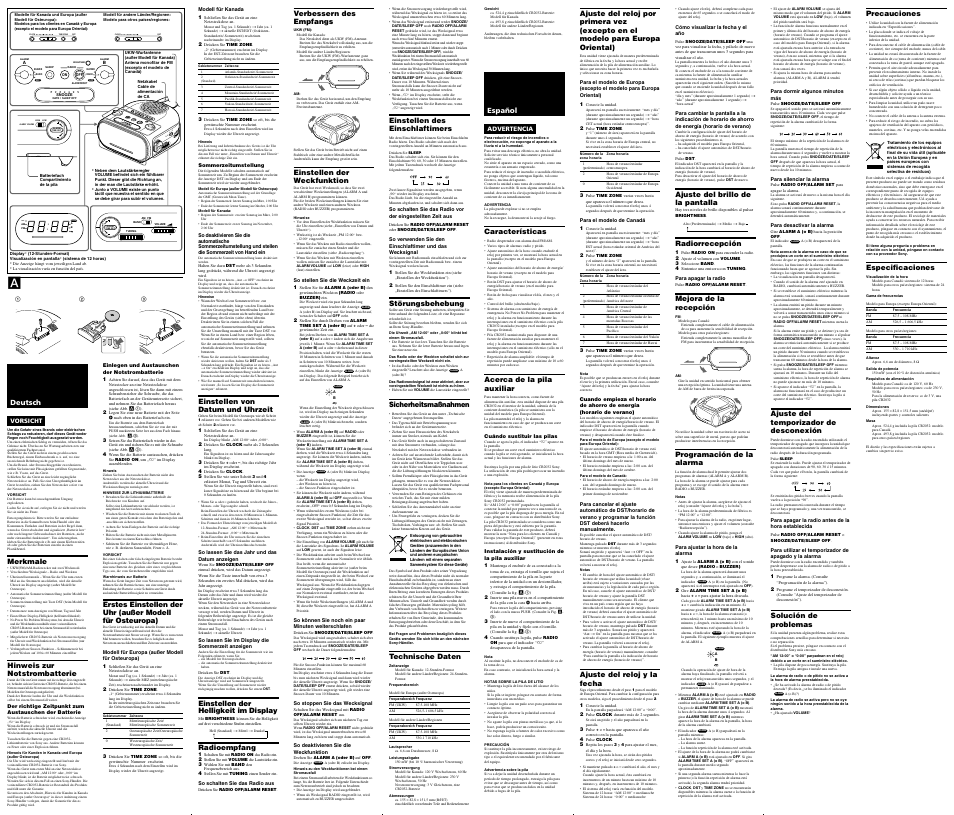 Ba nd alarm tim e s et am fm clock time zone, Dst clock dst, Alarm | Push | Sony DREAM MACHINE ICF-C318 User Manual | Page 2 / 2