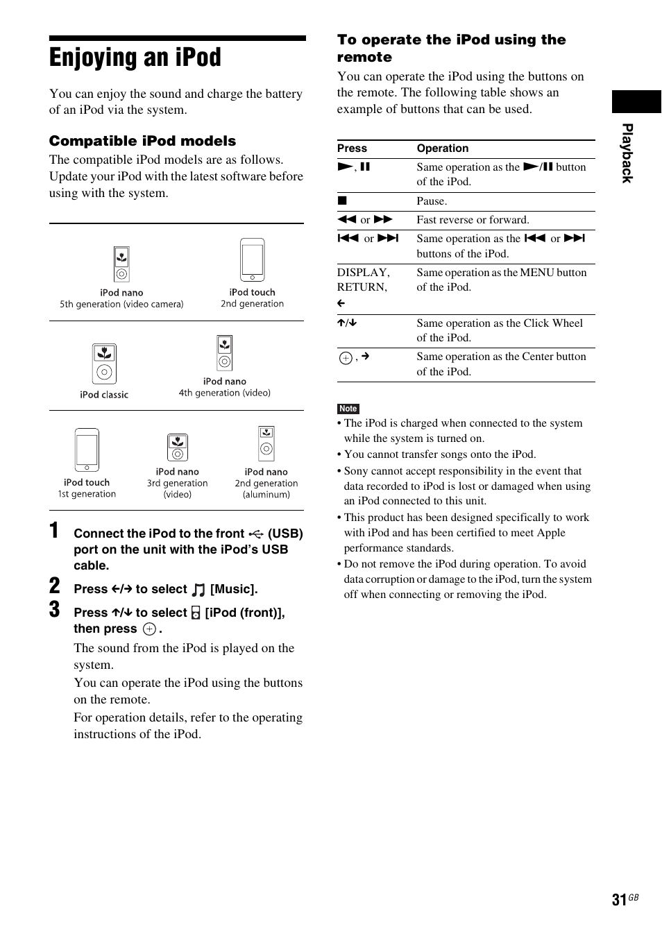 Enjoying an ipod | Sony 4-178-247-14(1) User Manual | Page 31 / 80