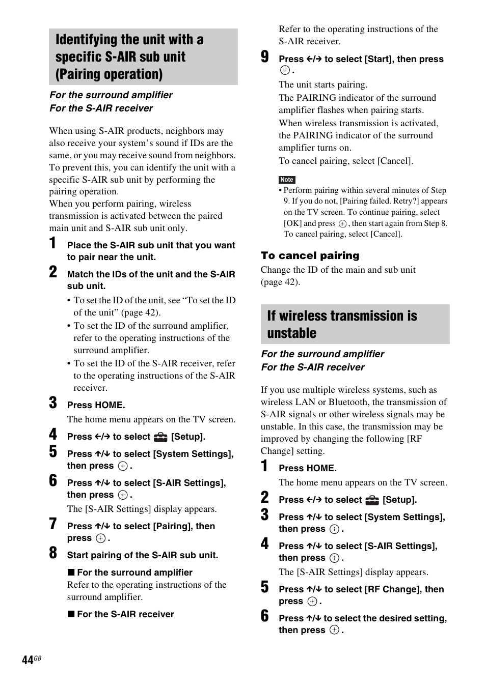 If wireless transmission is unstable | Sony 4-178-247-14(1) User Manual | Page 44 / 80