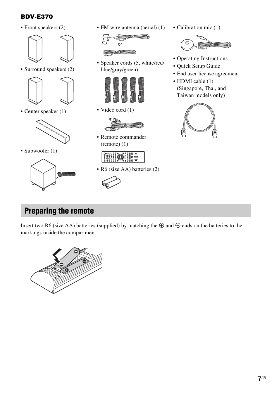 Preparing the remote | Sony 4-178-247-14(1) User Manual | Page 7 / 80