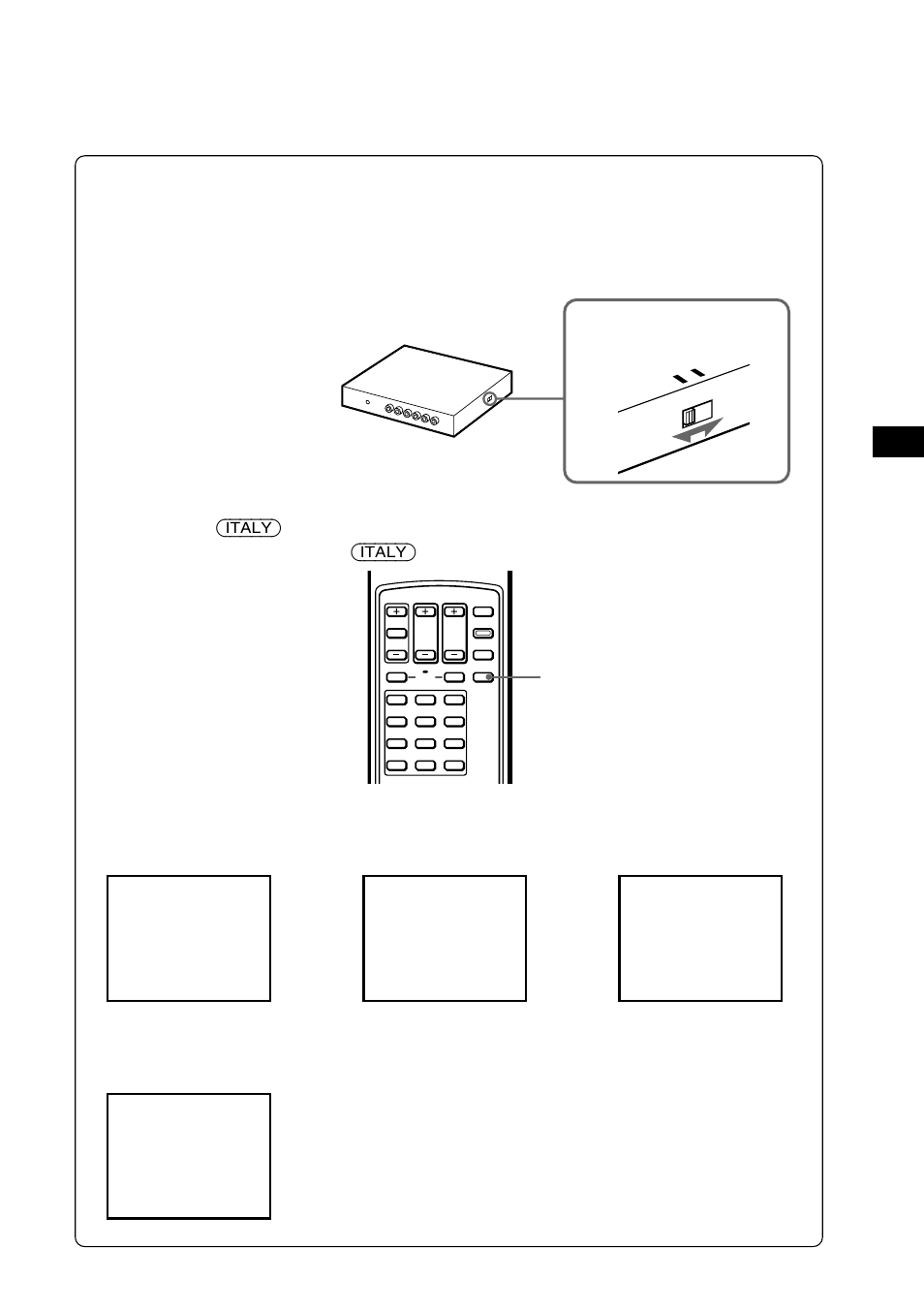 Vorbereitungen, Auswählen einer farbfernsehnorm, Tv system | Nur modell für europa), Wählschalter für die farbfernsehnorm taste italy | Sony XTL-W70 User Manual | Page 29 / 84