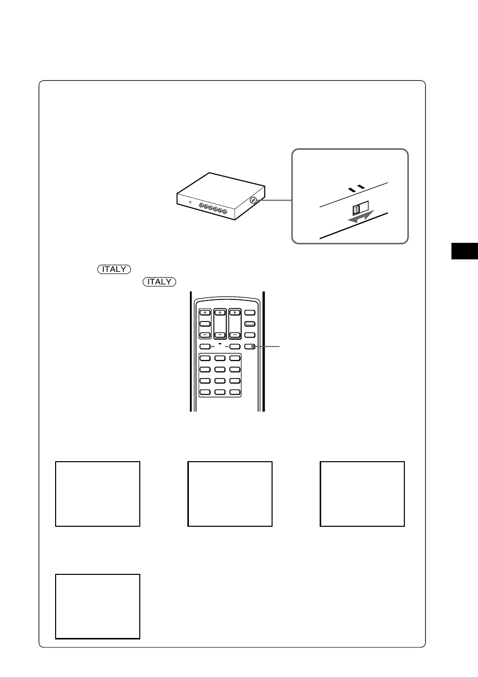 Procedimientos iniciales, Selección de un sistema de tv, Tv system | Sólo el modelo europeo), Selector de sistema de tv botón italy | Sony XTL-W70 User Manual | Page 49 / 84