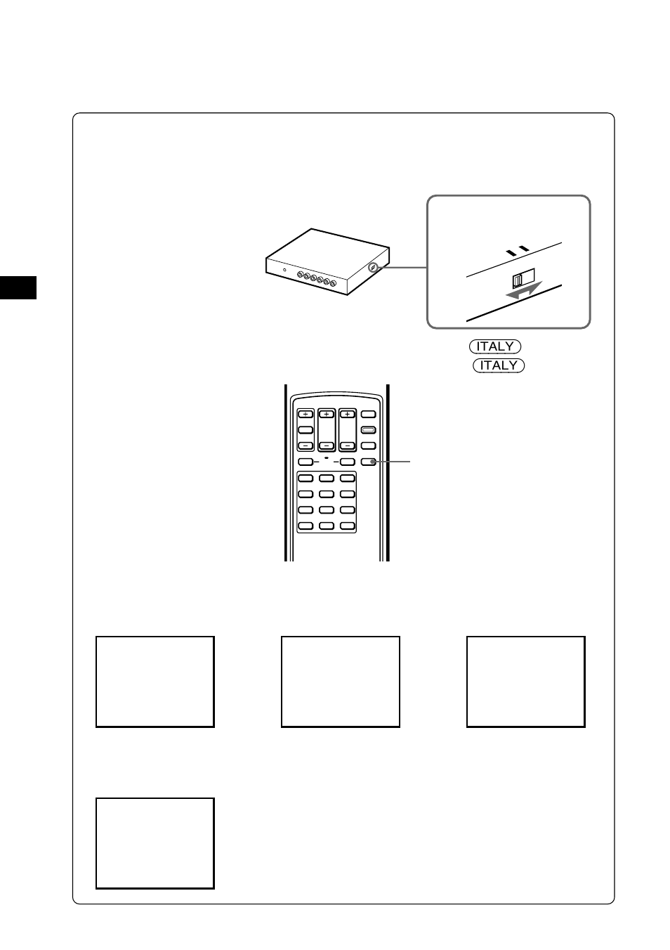 Getting started, Selecting a tv system (european model only), Selecting a tv system | Tv system, Tv system selector, Italy button | Sony XTL-W70 User Manual | Page 8 / 84