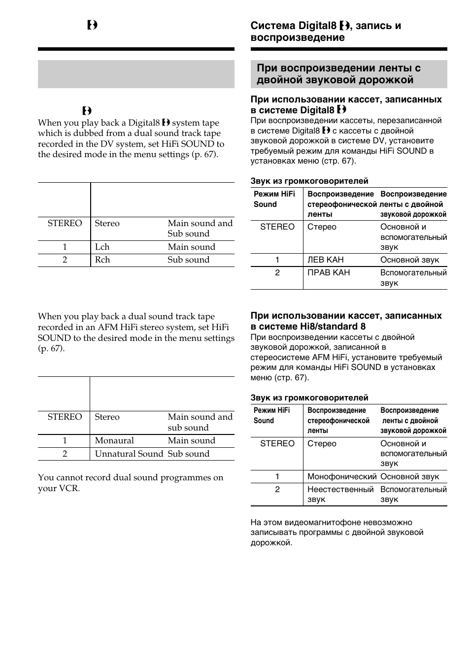 When you play back a dual sound track tape, Digital8 system, recording, and playback | Sony GV-D800E User Manual | Page 80 / 112