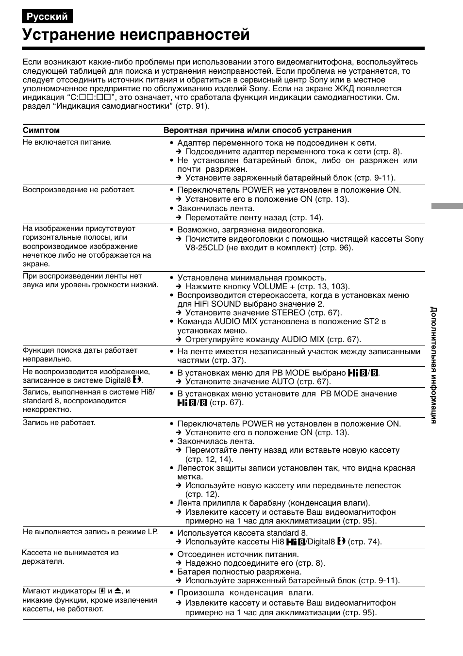 Уcтpaнeниe нeиcпpaвноcтeй | Sony GV-D800E User Manual | Page 89 / 112