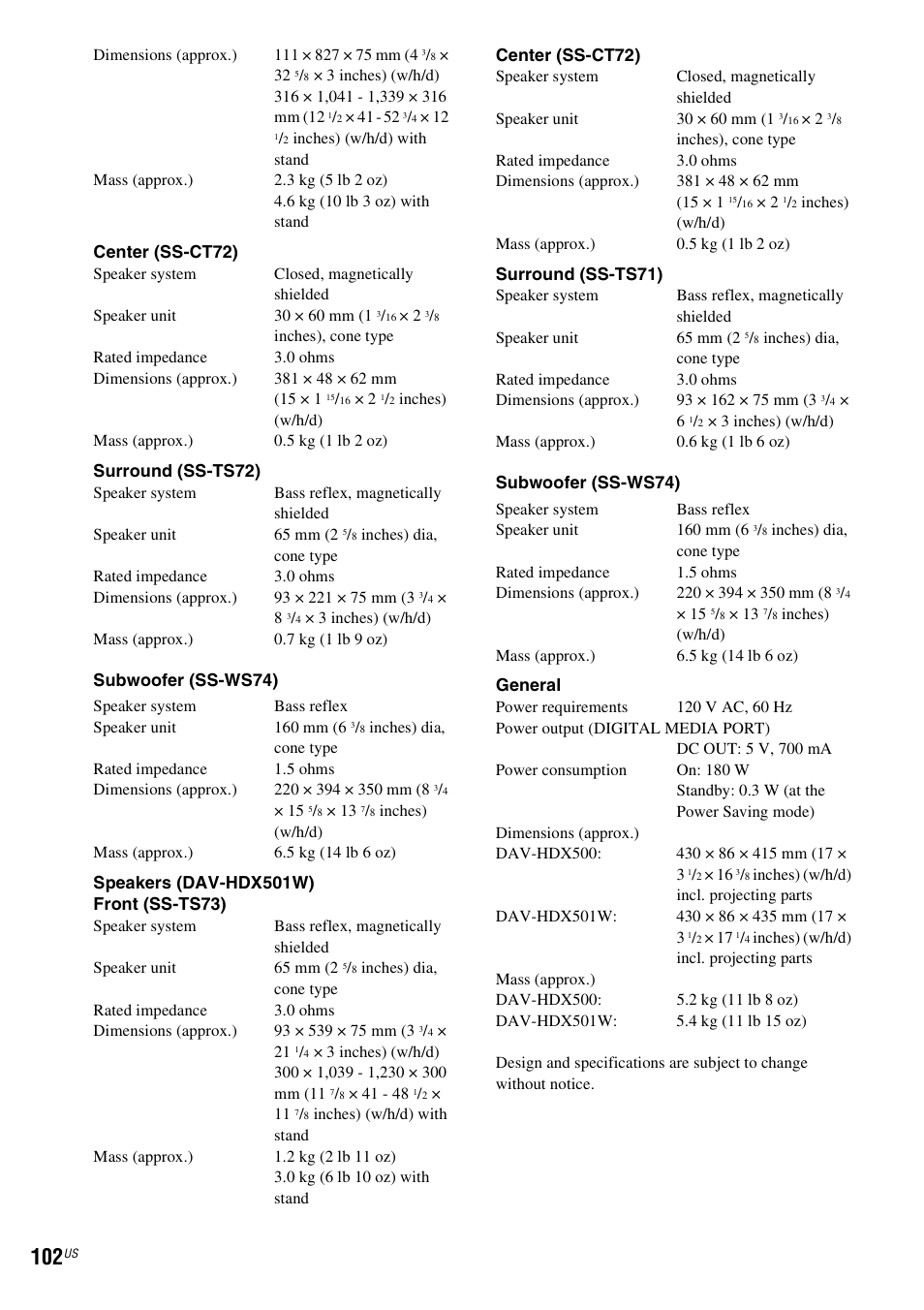 Sony DAVHDX500 User Manual | Page 102 / 120