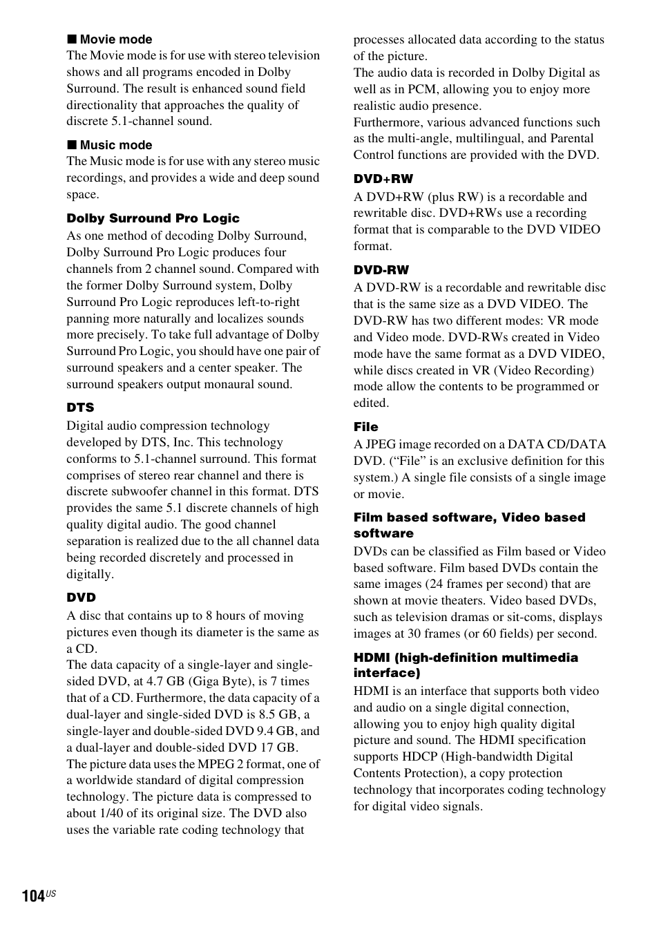 Sony DAVHDX500 User Manual | Page 104 / 120