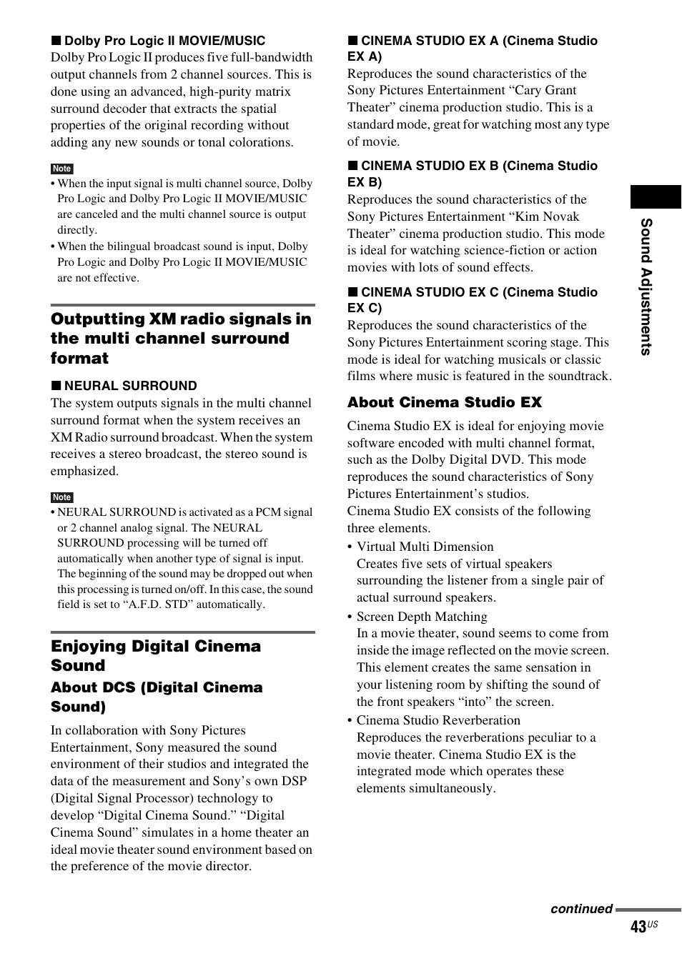 Enjoying digital cinema sound | Sony DAVHDX500 User Manual | Page 43 / 120