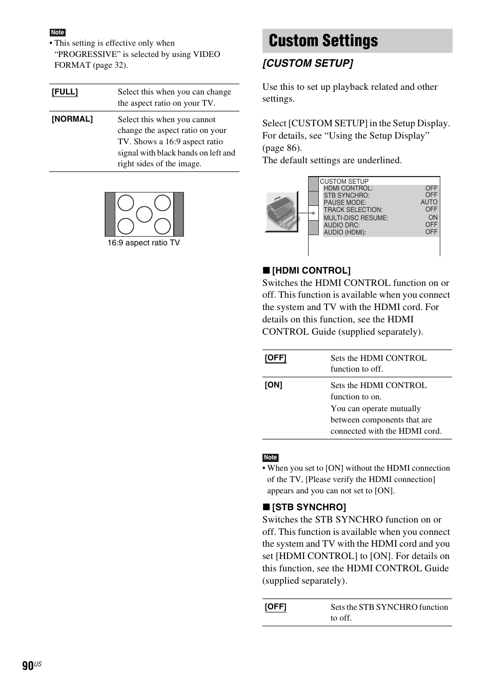 Custom settings, Custom setup | Sony DAVHDX500 User Manual | Page 90 / 120