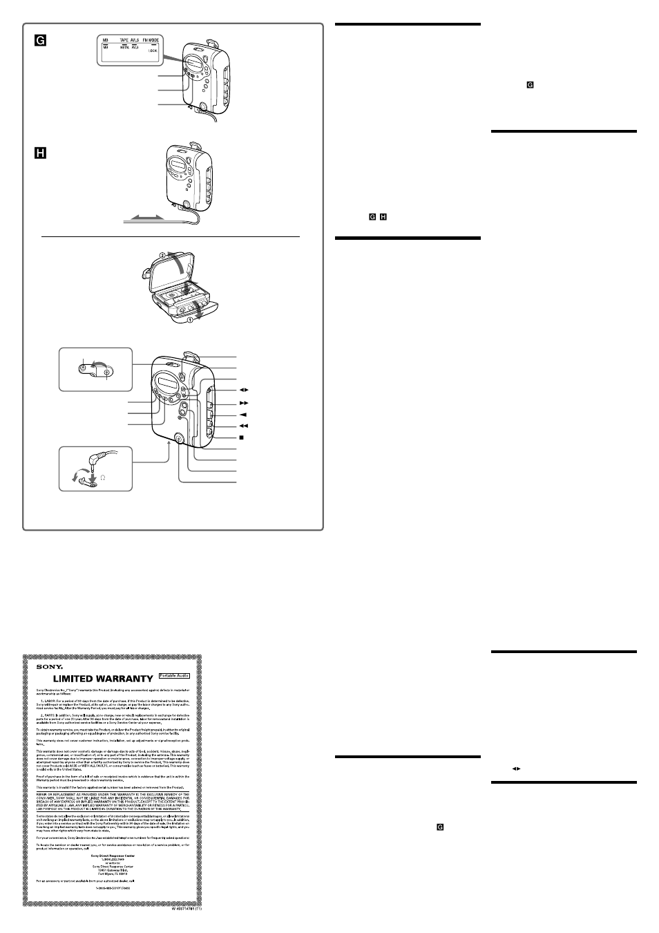 Glistening to the radio, Presetting radio stations, Using other functions | Precautions, Troubleshooting, Specifications | Sony WM-FS556 User Manual | Page 2 / 2