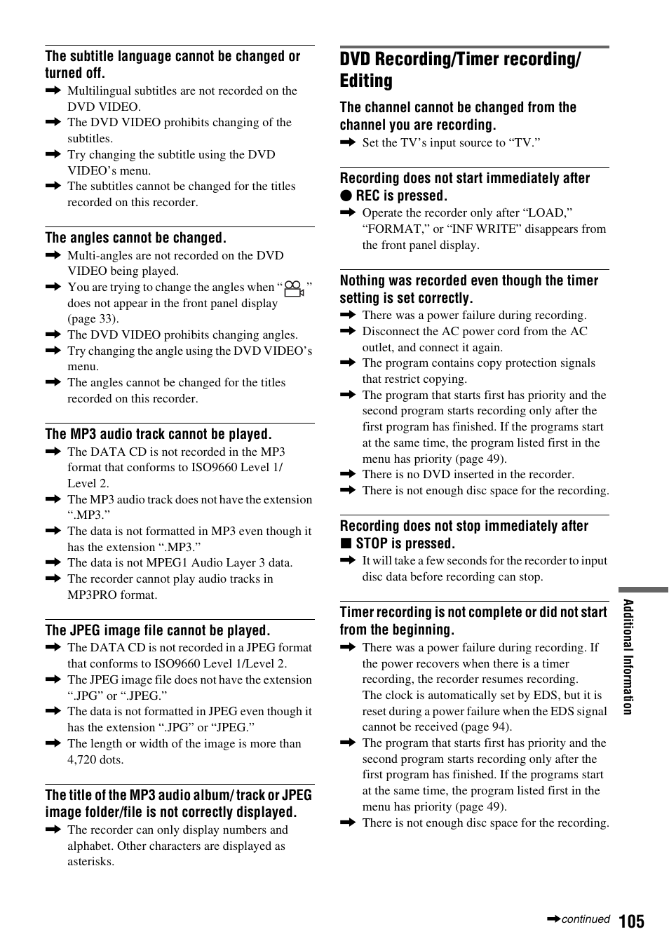 Dvd recording/timer recording/ editing | Sony RDR-VX515 User Manual | Page 105 / 124