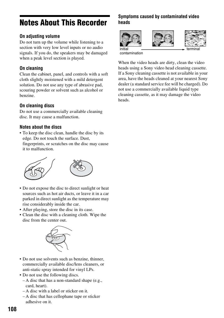 Notes about this recorder | Sony RDR-VX515 User Manual | Page 108 / 124