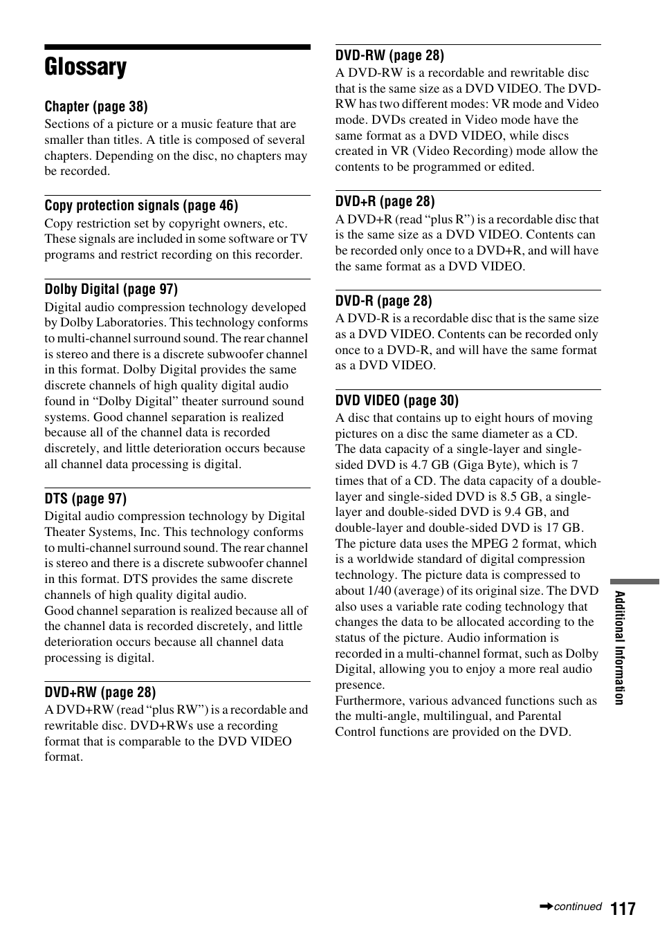 Glossary | Sony RDR-VX515 User Manual | Page 117 / 124