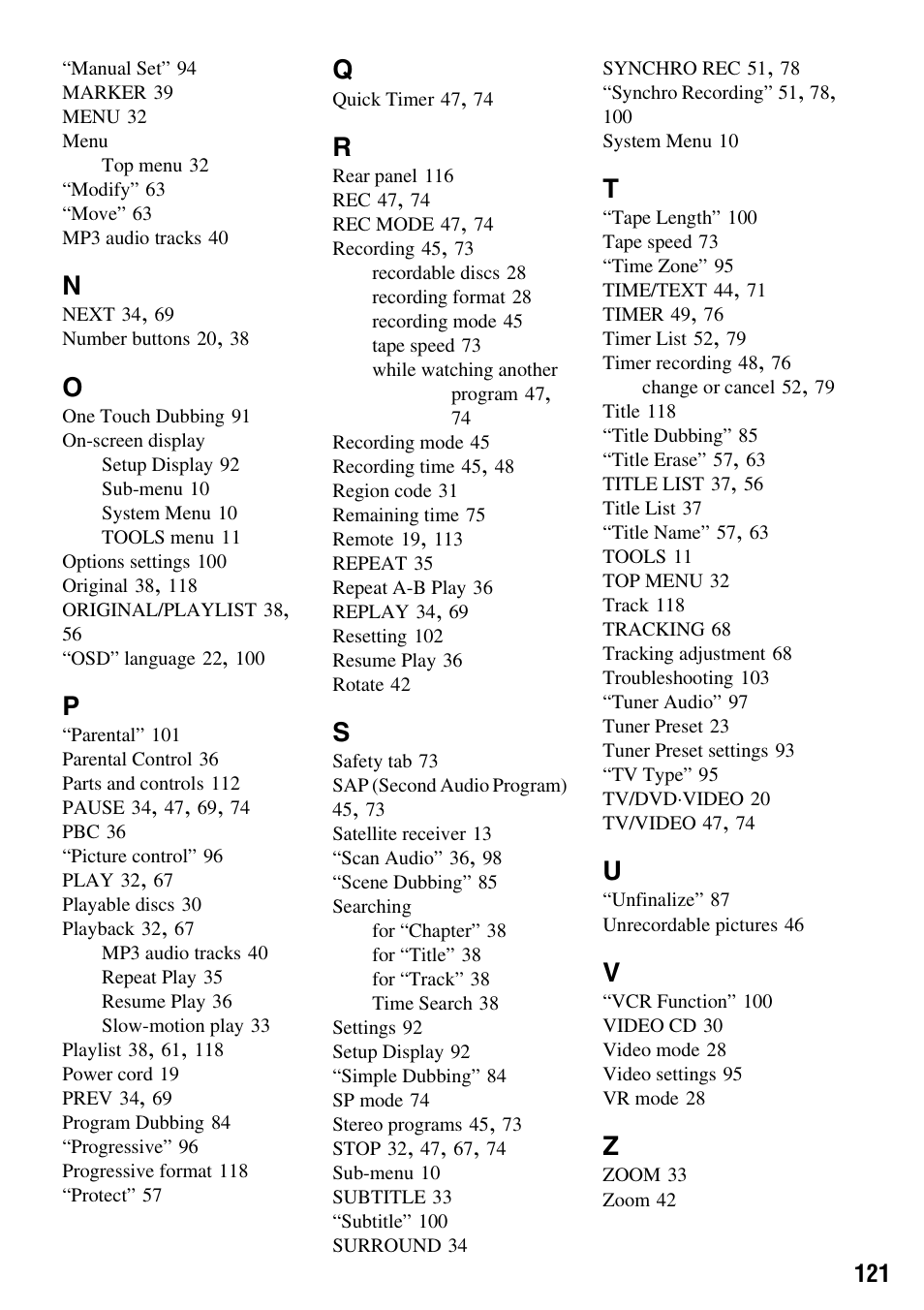 Sony RDR-VX515 User Manual | Page 121 / 124