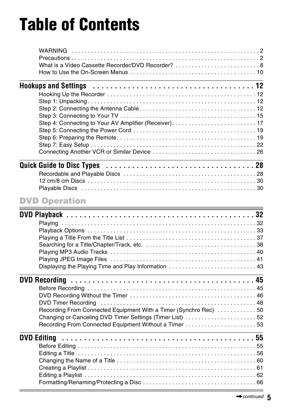 Sony RDR-VX515 User Manual | Page 5 / 124