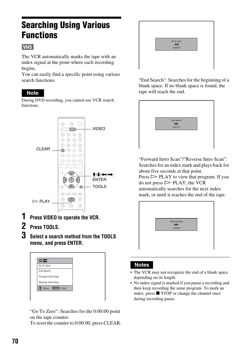 Searching using various functions | Sony RDR-VX515 User Manual | Page 70 / 124