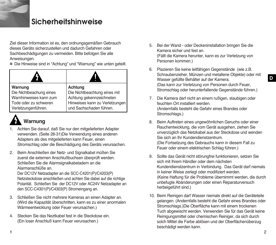 Sicherheitshinweise | Samsung SCC-C4201P User Manual | Page 21 / 95