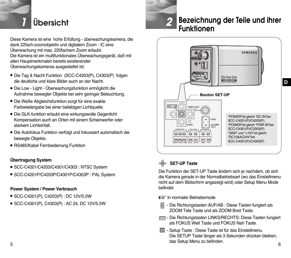 Übersicht, Bezeichnung der teile und ihrer funktionen | Samsung SCC-C4201P User Manual | Page 23 / 95