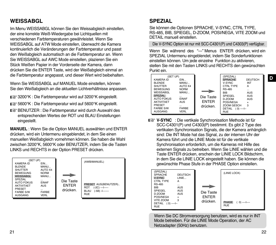 Weissabgl, Spezial | Samsung SCC-C4201P User Manual | Page 31 / 95