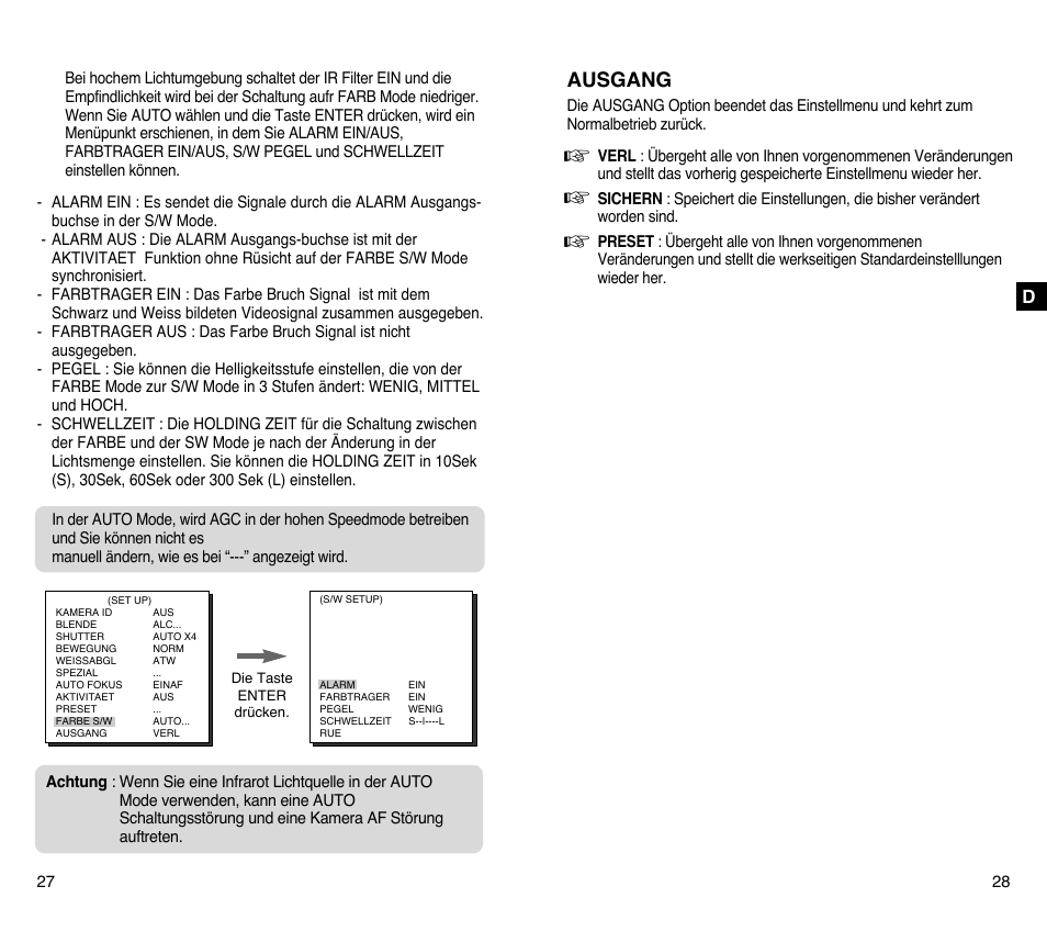 Ausgang | Samsung SCC-C4201P User Manual | Page 34 / 95