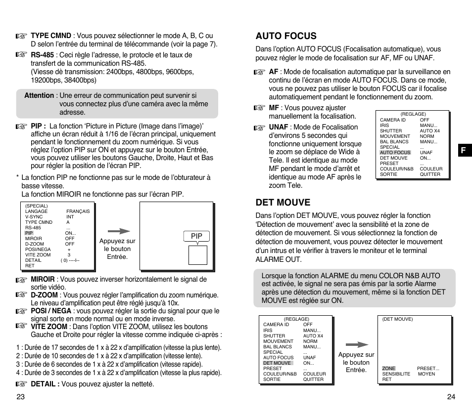 Auto focus, Det mouve | Samsung SCC-C4201P User Manual | Page 51 / 95