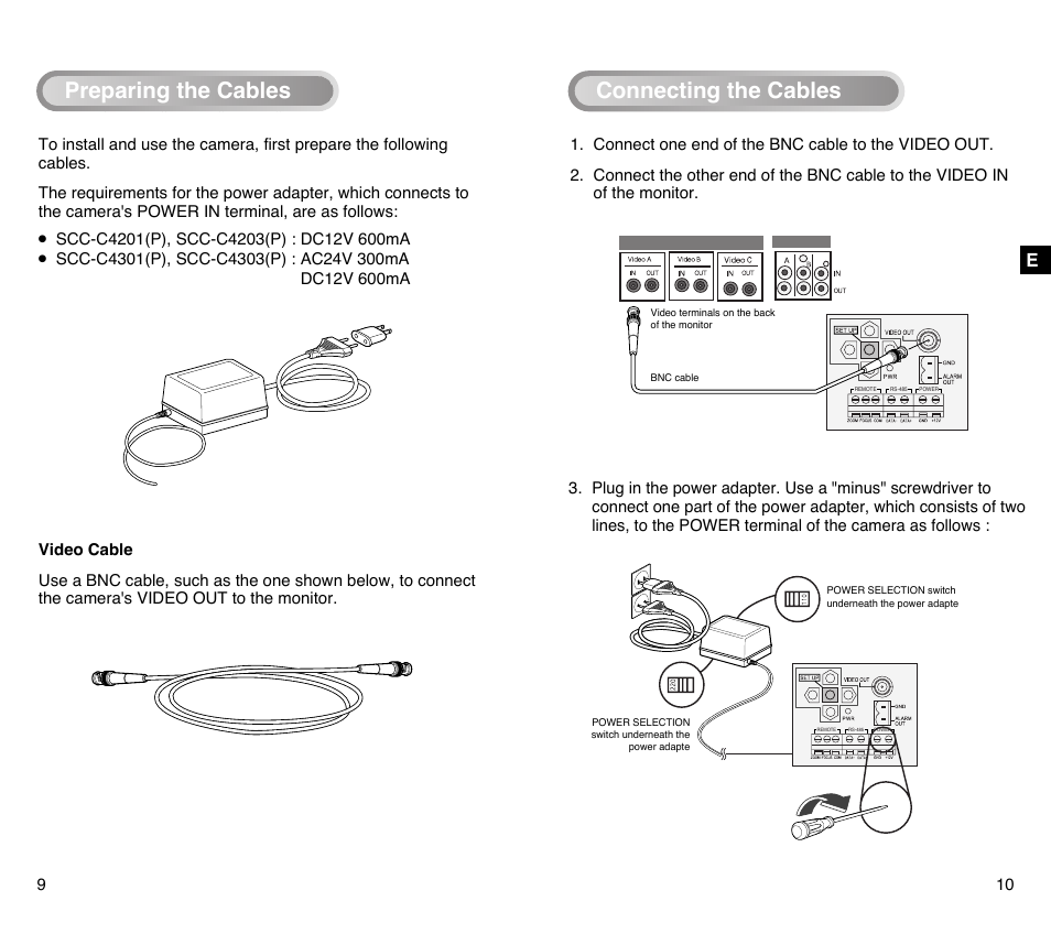 Preparing the cables, Connecting the cables | Samsung SCC-C4201P User Manual | Page 6 / 95