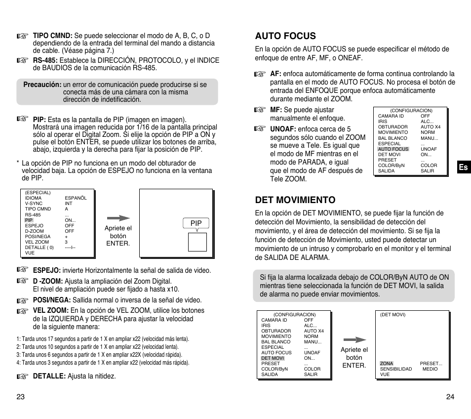 Auto focus, Det movimiento | Samsung SCC-C4201P User Manual | Page 70 / 95