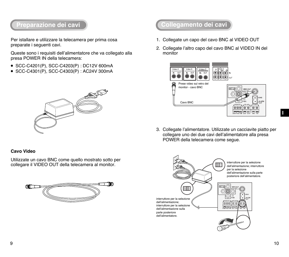 Preparazione dei cavi, Collegamento dei cavi | Samsung SCC-C4201P User Manual | Page 82 / 95