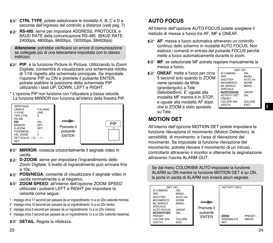 Auto focus, Motion det | Samsung SCC-C4201P User Manual | Page 89 / 95