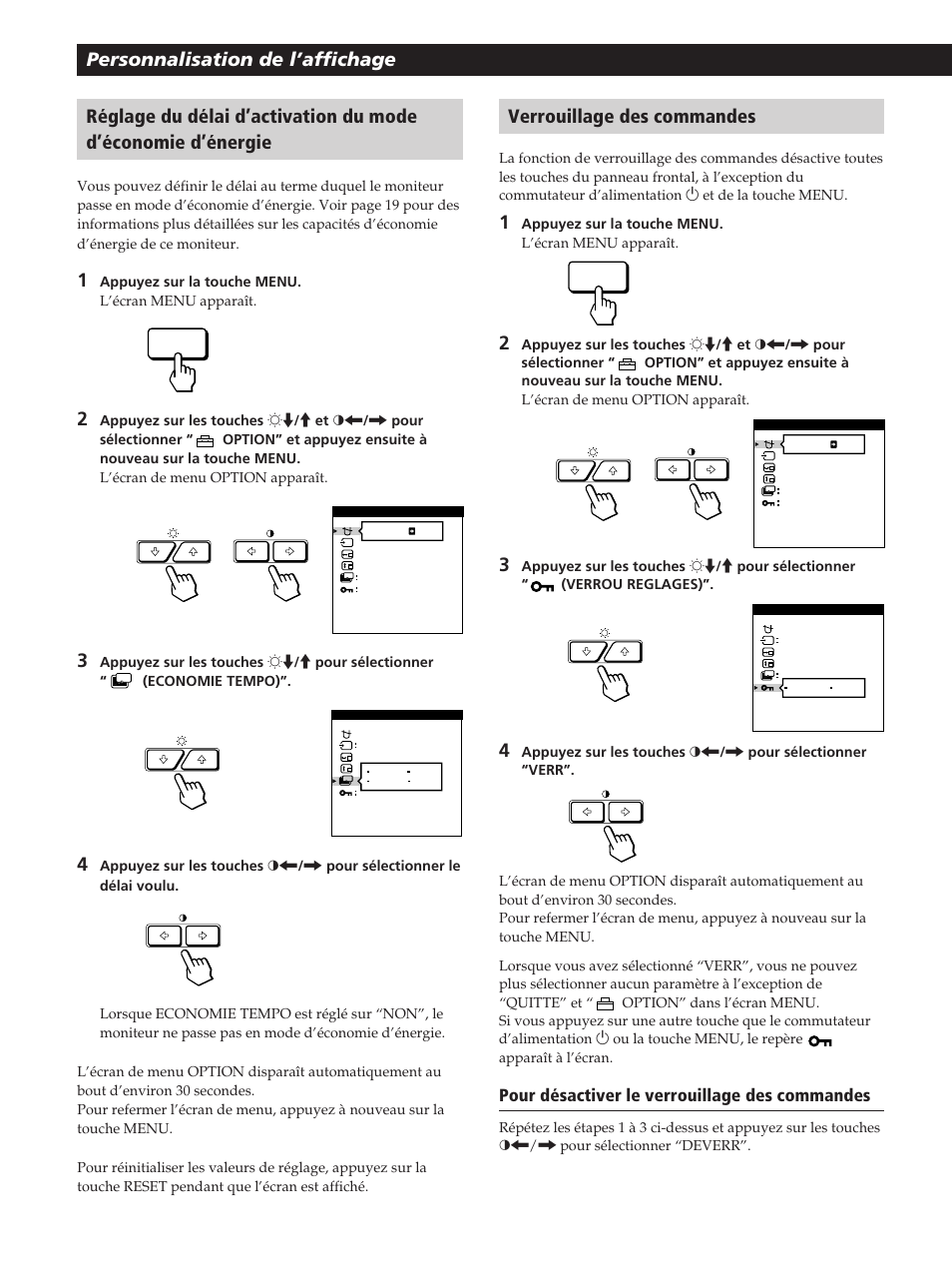 Pour désactiver le verrouillage des commandes | Sony GDM-200PST User Manual | Page 36 / 104