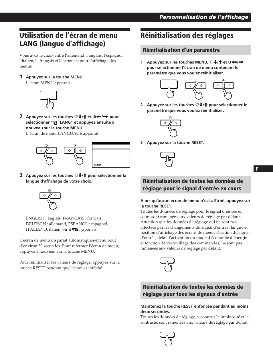 Réinitialisation des réglages | Sony GDM-200PST User Manual | Page 37 / 104