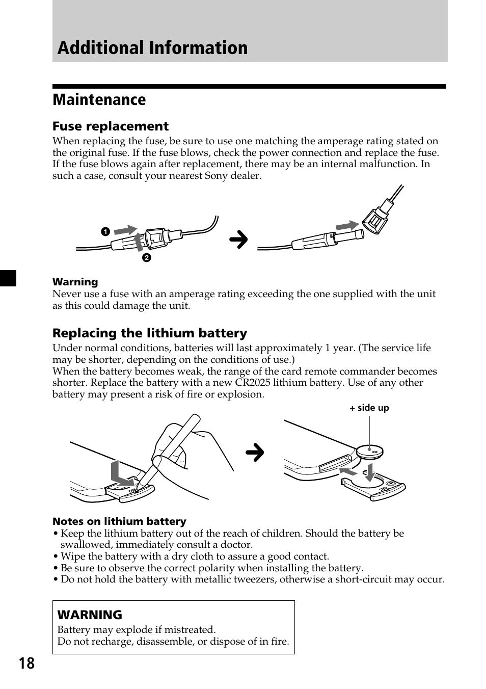Additional information, Maintenance | Sony XVM-H65 User Manual | Page 18 / 104