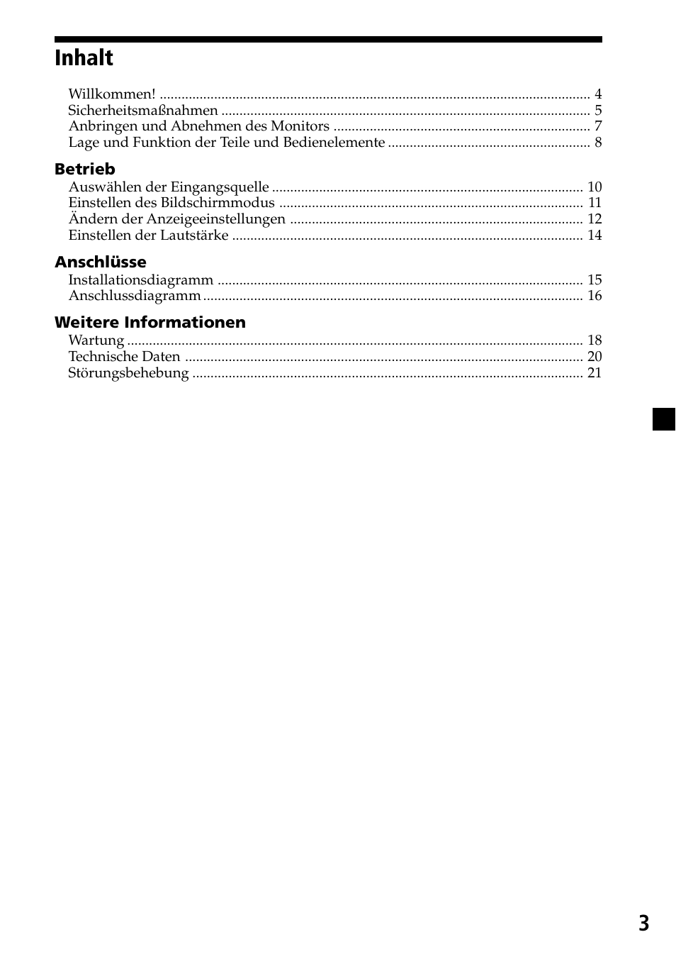 Inhalt, 3inhalt | Sony XVM-H65 User Manual | Page 23 / 104