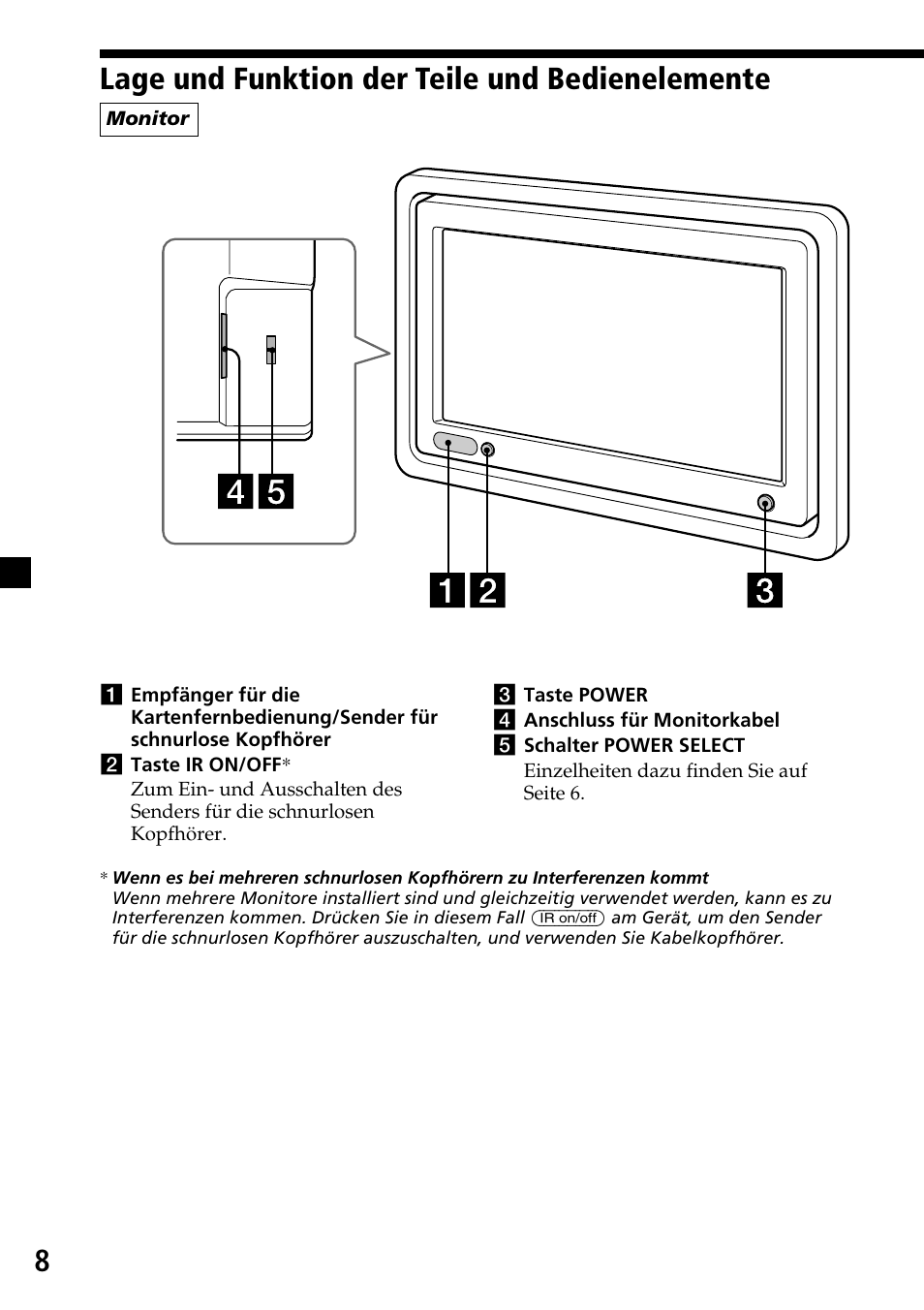 Lage und funktion der teile und bedienelemente, 8lage und funktion der teile und bedienelemente | Sony XVM-H65 User Manual | Page 28 / 104