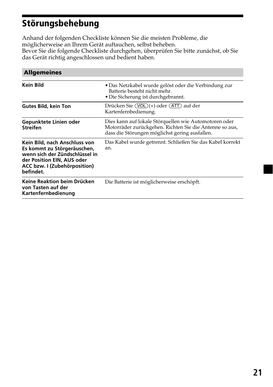 Störungsbehebung, 21 störungsbehebung | Sony XVM-H65 User Manual | Page 41 / 104