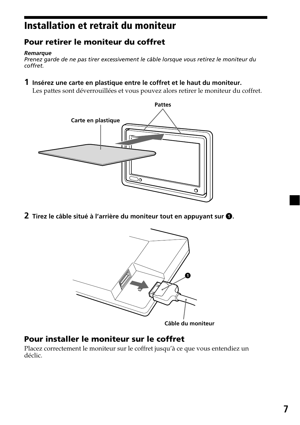 Installation et retrait du moniteur, 7installation et retrait du moniteur | Sony XVM-H65 User Manual | Page 47 / 104