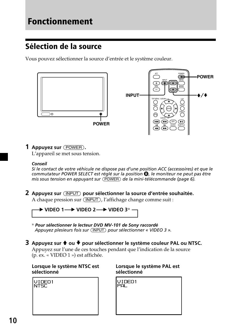 Fonctionnement fonctionnement, Sélection de la source, Fonctionnement | Sony XVM-H65 User Manual | Page 50 / 104