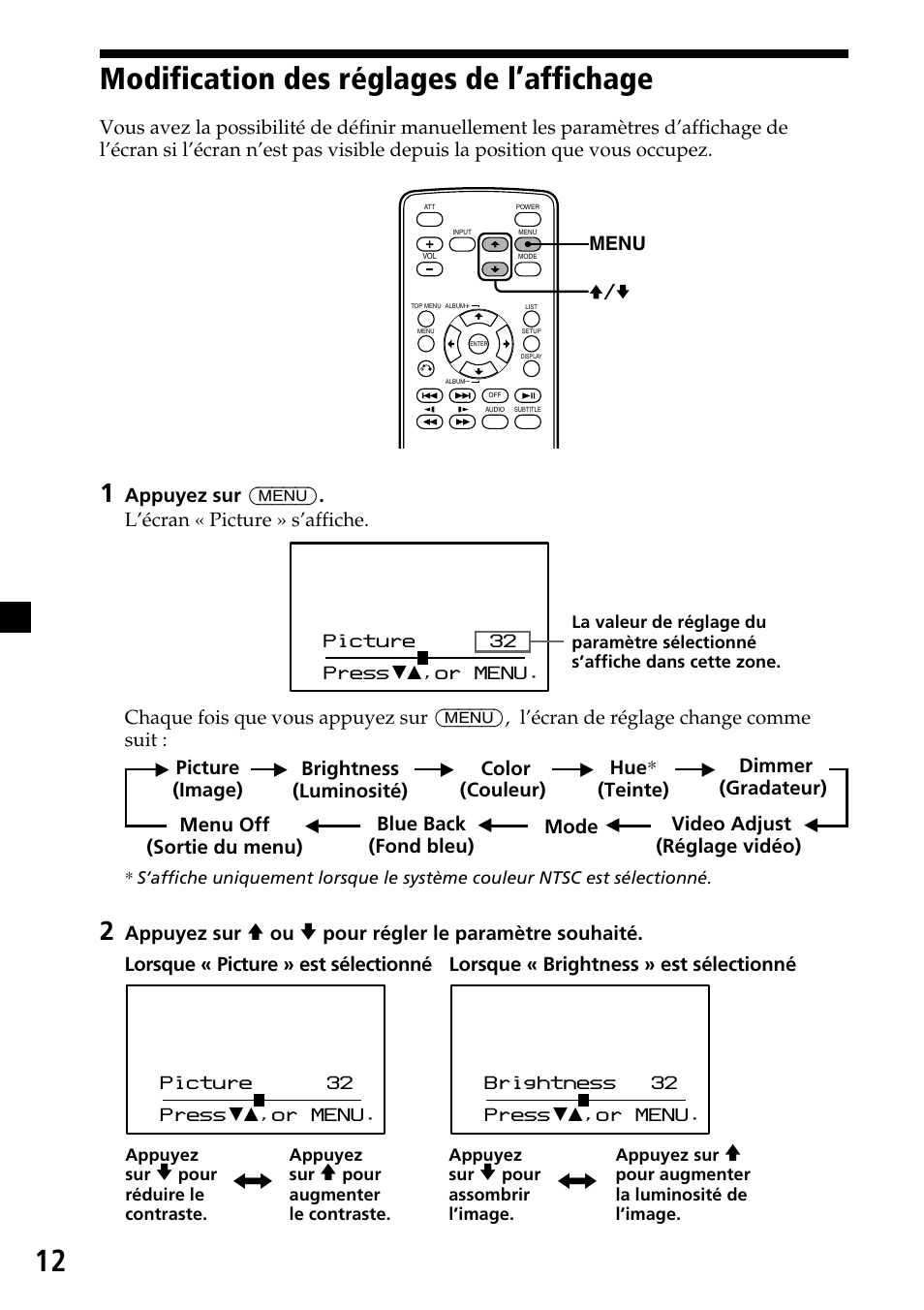 Modification des réglages de l’affichage | Sony XVM-H65 User Manual | Page 52 / 104