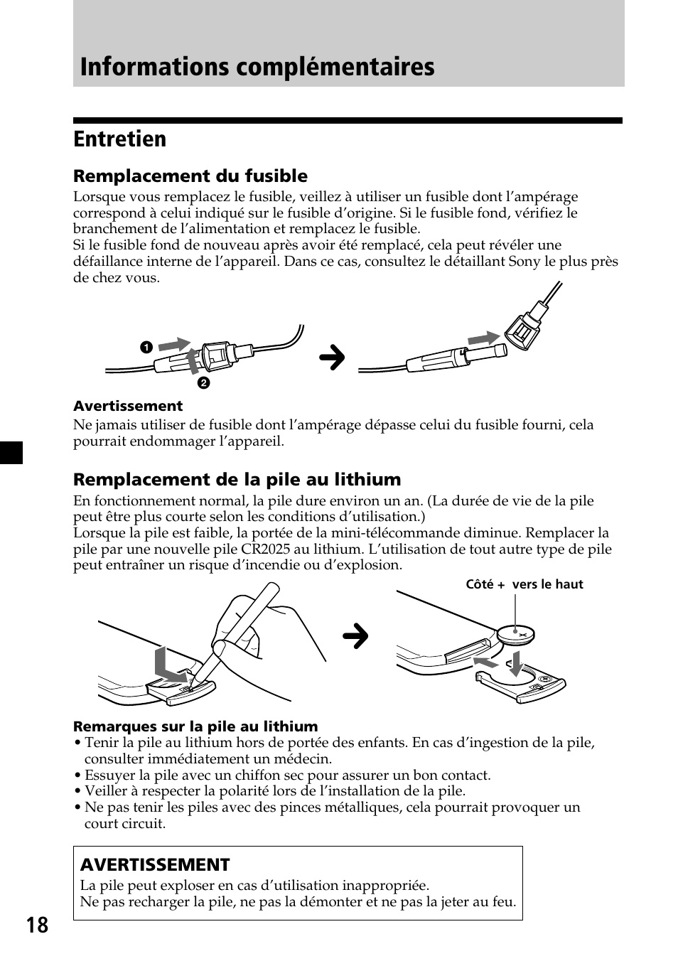 Informations complémentaires, Entretien | Sony XVM-H65 User Manual | Page 58 / 104